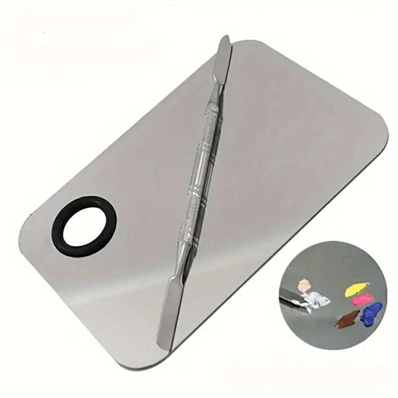 Stainless Steel Beauty Makeup Mixing Palette With Spatula - Picture 3 of 9